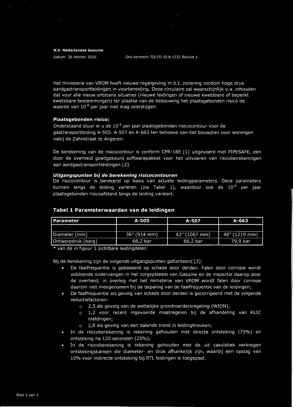 Crasun+e Datum: 26 oktober 2010 Ons kenmerk:tolto 10.B.1551 Revisie 1 Het ministerie van VROM heeft nieuwe regelgeving m.b.t. zonering rondom hoge druk aardgastransportleidingen in voorbereiding.