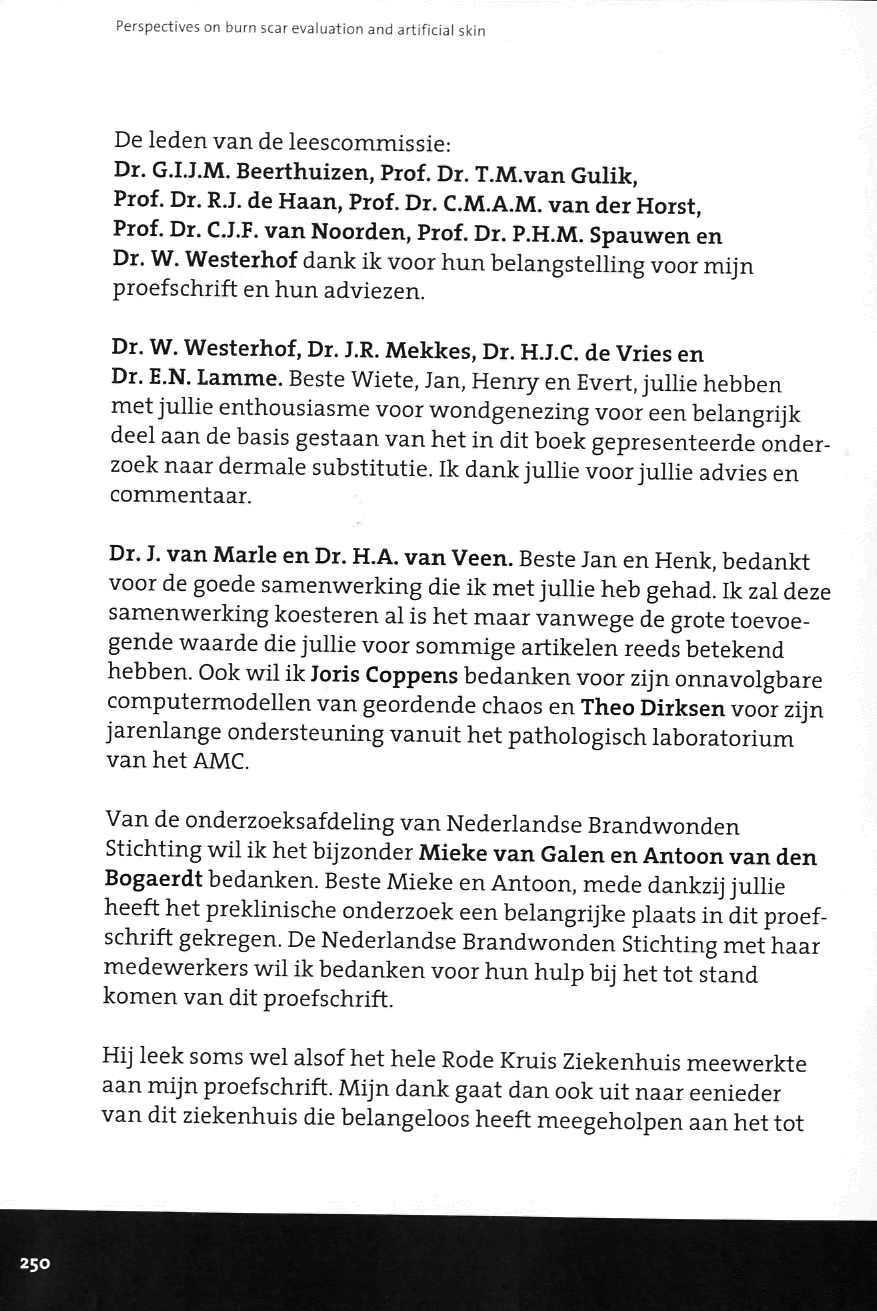 Perspectives on burn scar evaluation and artificial skin De leden van de leescommissie: Dr. G.I.J.M. Beerthuizen, Prof. Dr. T.M.van Gulik, Prof. Dr. R.J. de Haan, Prof. Dr. C.M.A.M. van der Horst, Prof.