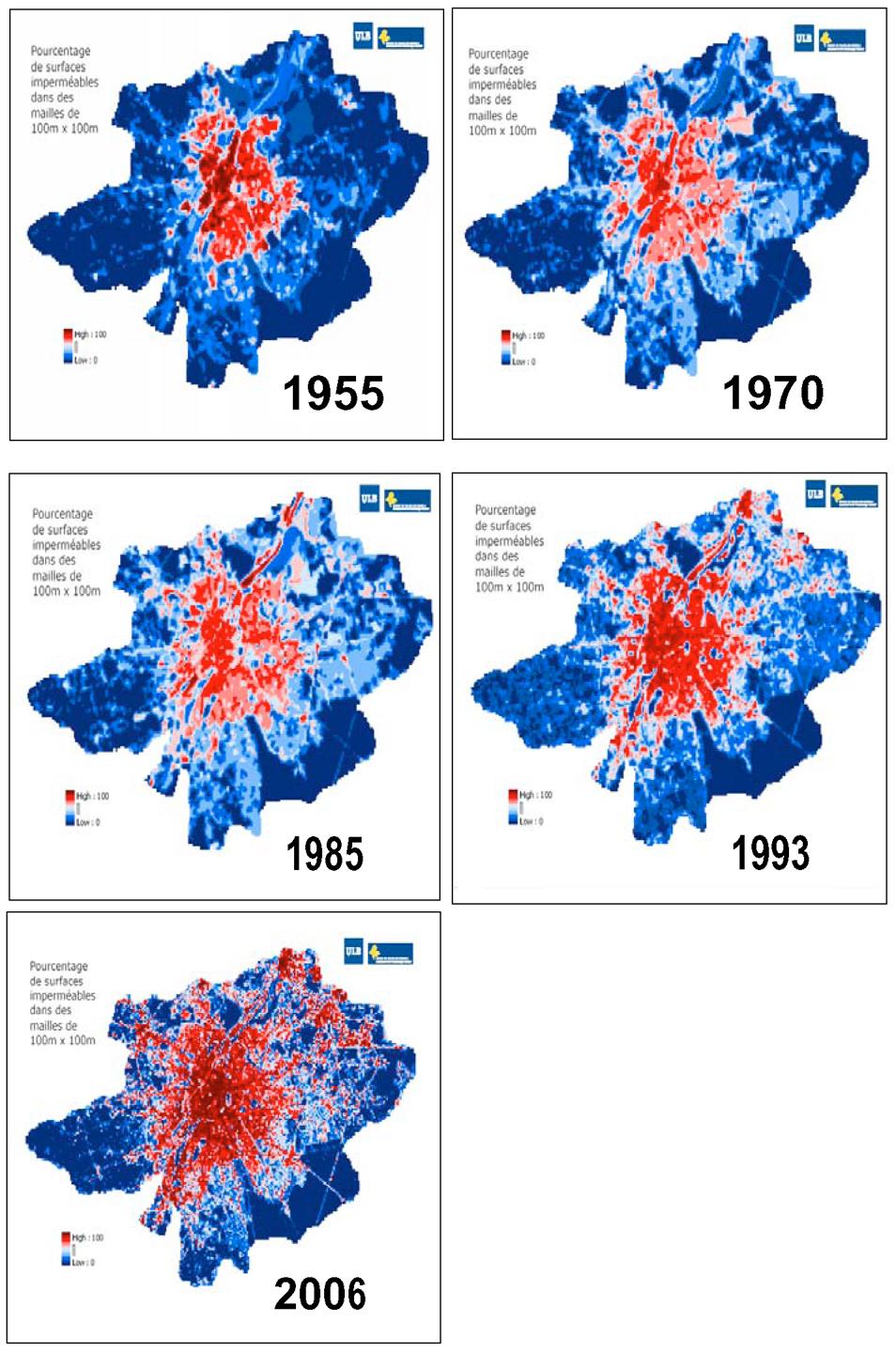 8760 Figuur 5: Evolutie van de ondoordringbaarheid van de bodem in het BHG (ULB-IGEAT, 2006, uitgevoerd in opdracht van het MBHG/BUV) Dit verschijnsel raakt alle bestudeerde gebieden in verschillende