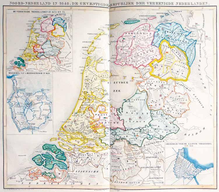4. Noord-Nederland in 1648, de gevestigde Republiek der Vereenigde Nederlanden in de Historische atlas van Noord-Nederland van de XVI eeuw tot op heden van G. Mees Az. (1851-1865, 36 x 43 cm).