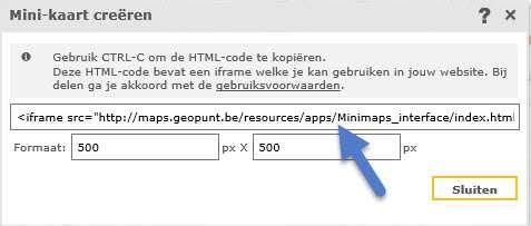 Integreer in je eigen website Pas grootte van de mini-kaart eventueel aan.