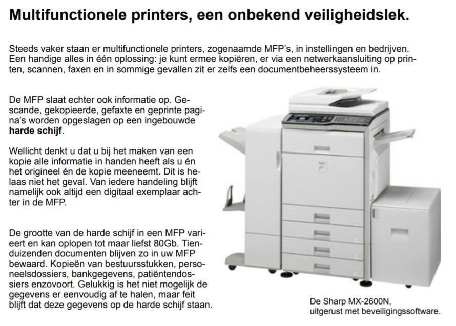 Printers en kopieerapparaten hebben tegenwoordig veel informatie in