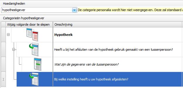 Dit geldt uiteraard ook voor het toevoegen van de verschillende categorieën in de vragenlijst door middel