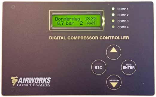 DIGITALE CASCADE SCHAKELING VOOR ZUIGER- EN SCHROEFCOMPRESSOREN Met deze digitale cascade schakeling is het mogelijk om vier compressoren om beurten als hoofdcompressor te laten fungeren.