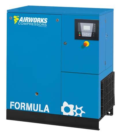 AIRWORKS FORMULA SCHROEFCOMPRESSOREN 5,5 TM 30 KW STANDAARD UITVOERING VAST TOERENTAL EN FREQUENTIE GEREGELD TECHNISCHE SPECIFICATIES: Spanning Vermogen Ketelinhoud Werkdrukken 400 volt 5,5kW 30 kw