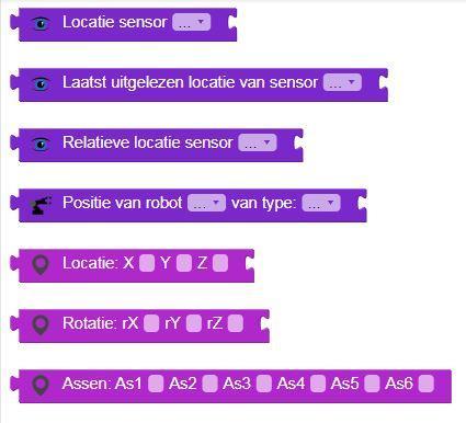 Robots blocks Robot blokken zijn voor de basis besturing van de robots Hierin staan handelingen zoals Ga naar, oppakken, loslaten etc.