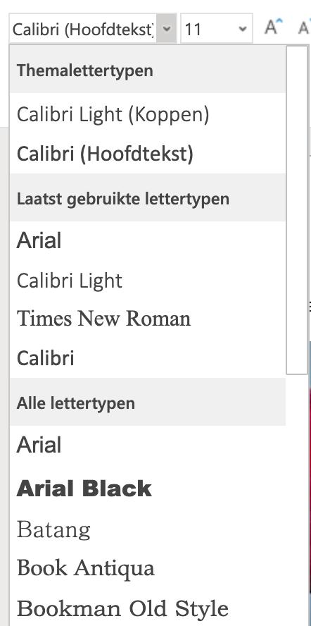 4.2 Lettertype en lettergrootte Tijdens of na het typen van een tekst kun je lettertype en -grootte aanpassen. Dit gaat op dezelfde manier als de letteropmaak.