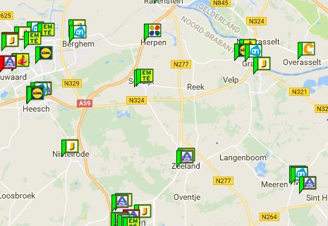 Figuur 2.1: spreiding van de supermarkten in Landerd Bron: opentot.nl, bewerking Seinpost Adviesbureau 2.