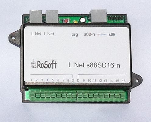 De L.Net s88sd16-n wordt via één van de L.Net aansluitingen aangesloten op de LocoNet aansluiting van de centrale, bij een Intellibox of Twin-Center is dat de LocoNet-T aansluiting. L.Net s88sd16-n aansluitingen en programmering.