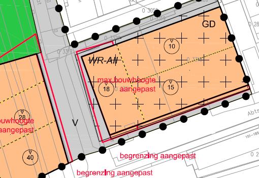 Afbeelding: aanpassing veld 11 (Haringkavel) Aanpassing veld 6 Op veld 6 was tussen de hoeksteengebouwen een hoogte mogelijk van 22 meter + NAP.