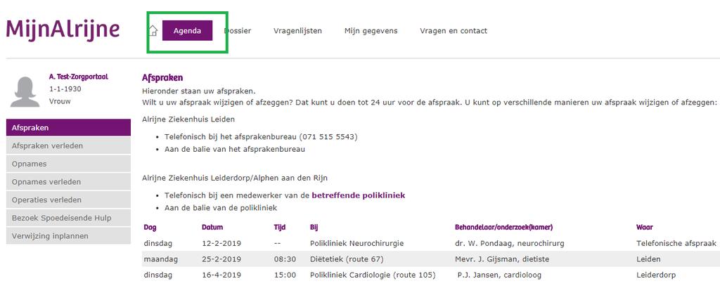 Welke afspraken u in het verleden heeft gehad, vindt u op de pagina
