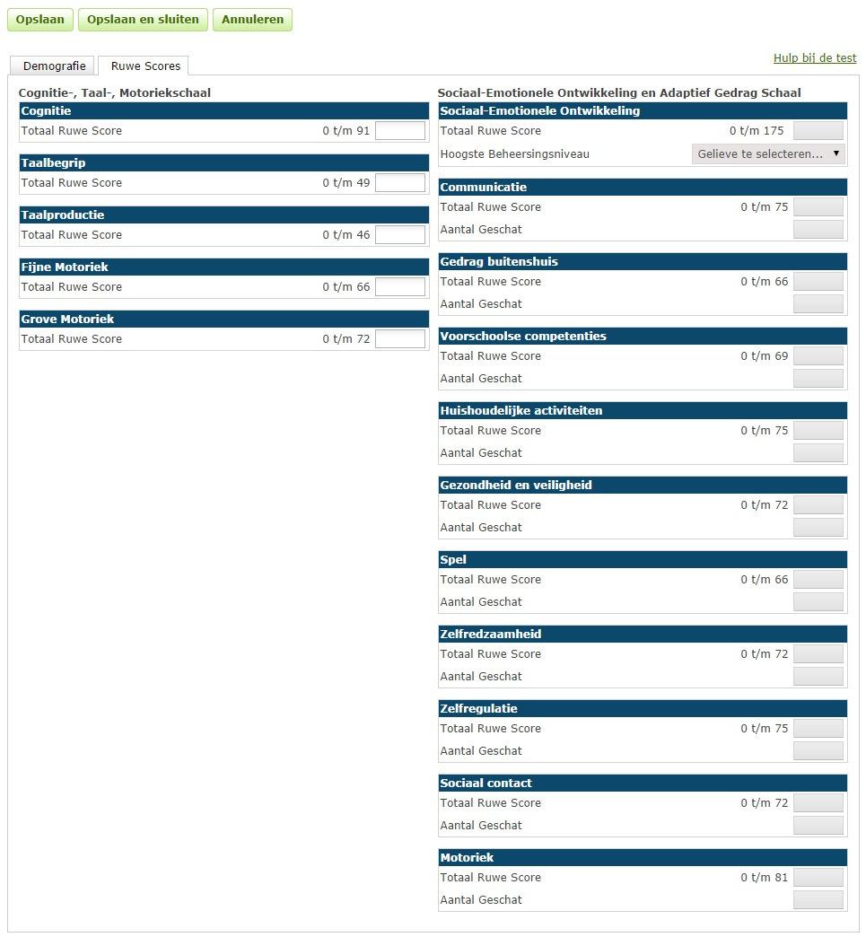 Afbeelding 8 Het invullen van de ruwe scores en hulp bij de test Rapport genereren U kunt nu