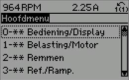 . Programmeren.1.9. Modus Hoofdmenu Activeer de modus Hoofdmenu door op de toets [Main Menu] te drukken. Het display toont de uitlezing die hiernaast is weergegeven.