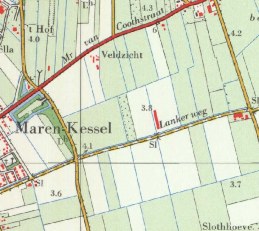 Lankerweg 1, Maren-Kessel 2018, pag. 9 van 67 Op de topografische kaart van rond 1900, afbeelding 2, is goed te zien dat het komgebied voornamelijk bestaat uit weidegronden.