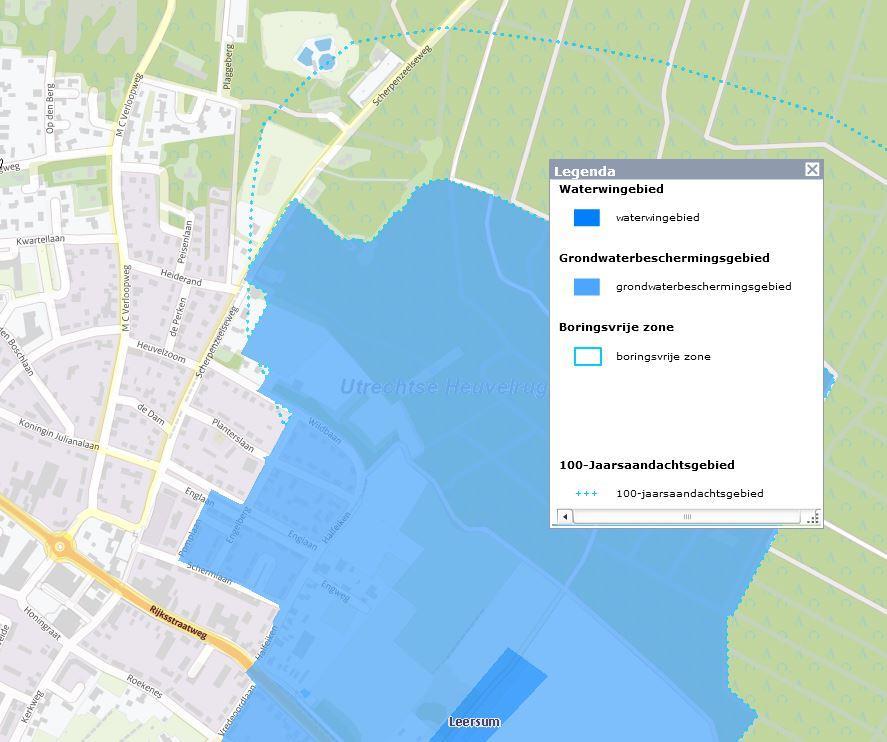 Waterparagraaf, Tamarindeterrein te Leersum / AM14133 Afbeelding 4: Waterbeschermingszones op en nabij het plangebied Bron: Provincie Utrecht en HDSR] De grondwaterstroming is globaal westelijk.