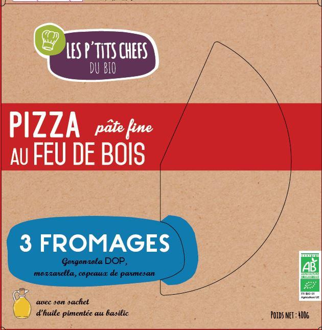 Naam van de exploitant: BC BIO Merknaam: PTITCHEF Etikettekst (NL) (nl): pizza 3 kazen Wettelijke verkoopsbenaming (NL) (nl): pizza 3 kazen mozzarella, gorgongonzola et parmezaan Biologisch: Ja