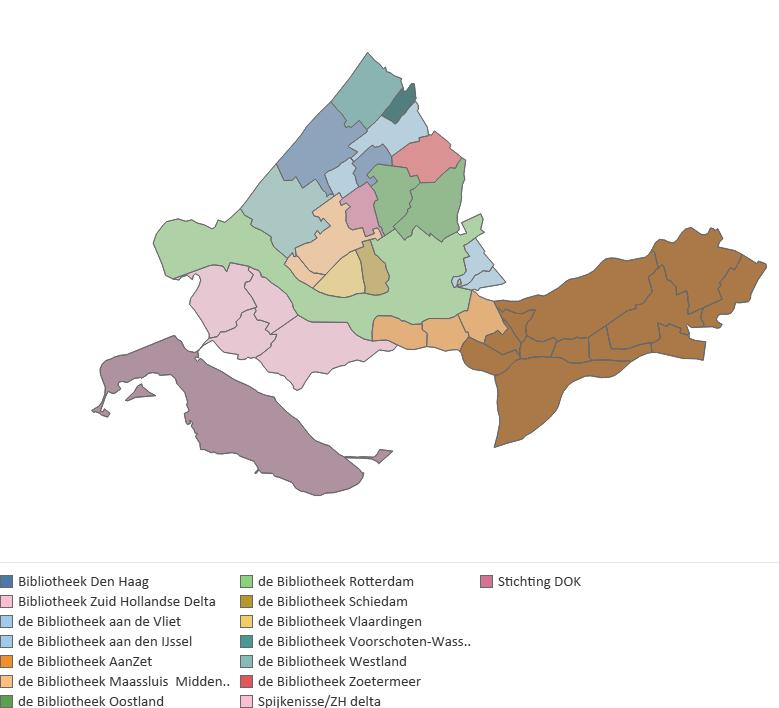 7 Bibliotheken 7.1 Aanwezigheid van bibliotheken De Metropoolregio Rotterdam Den Haag kent 93 bibliotheekvestigingen (2016). Deze bibliotheken zijn verdeeld over 15 organisaties (figuur 7.1).