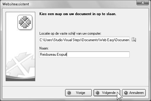 U kunt stpen met Websiteassistent door te klikken. U kunt vervolgens naam van website geven.