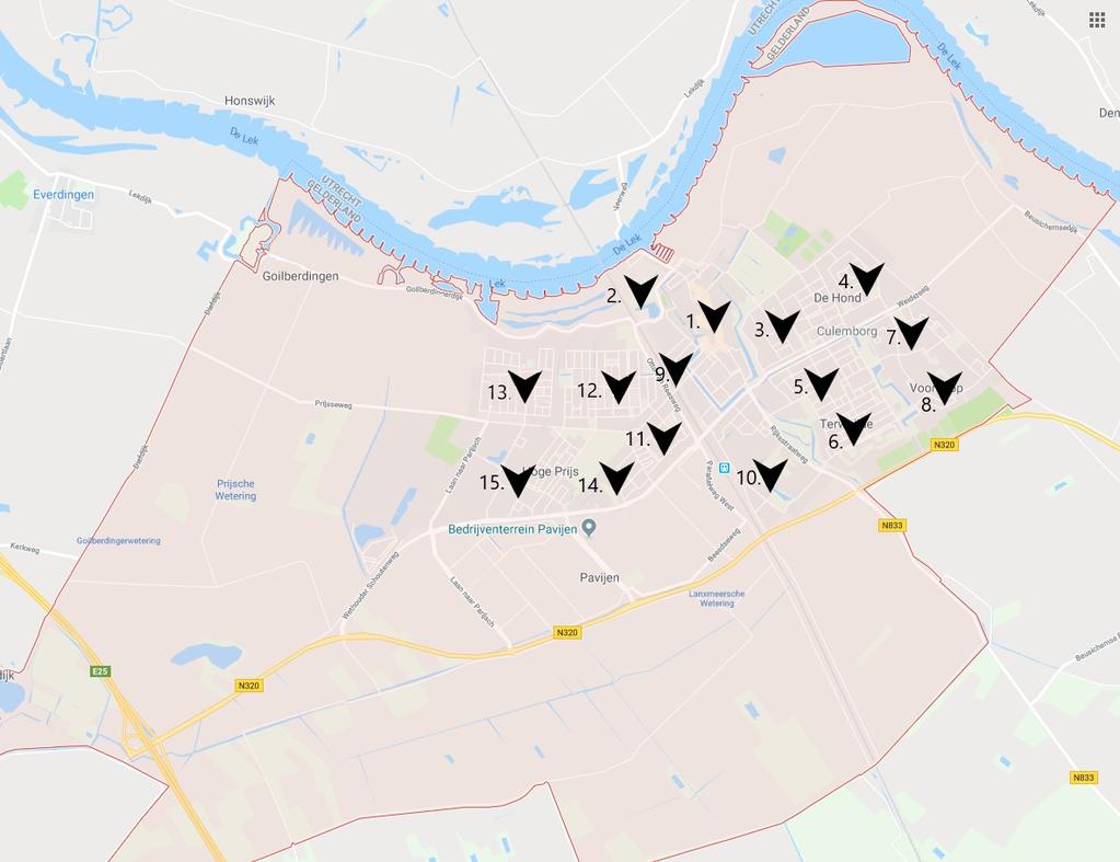 De wijken van de gemeente Culemborg De wijken: 1. Binnenstad 2. De Dreven 3. Bloemen/Oranjebuurt 4. De Hond 5. Terweijde Componistenbuurt 6. Terweijde Staatsliedenbuurt 7.