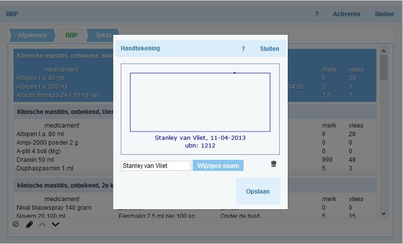 0, hoofdtuk -> gebruikersinstellingen) Zodra het veld bij (Digital Client Signature Support ) is aangevinkt voor de gebruiker (dierenarts) krijgt u na het aanmaken van elke bedrijfsbehandelplan,