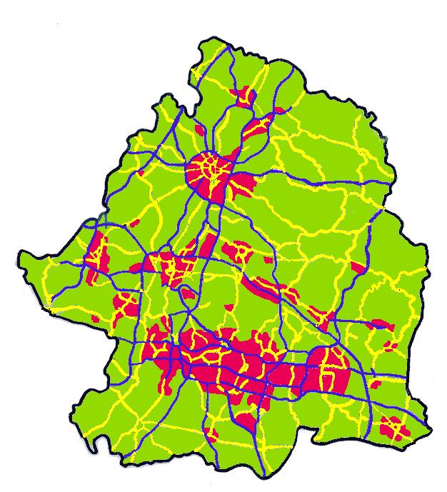 6 waarin te zien is dat het onderliggend wegennet in het Roergebied en de regio Antwerpen-Brussel-Leuven-Gent veel completer is, zeker als het gaat om