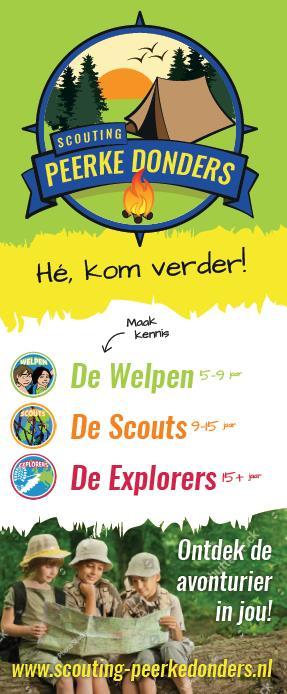 00 uur 5 t/m 10 jaar Scouts: maandags, 19.00 tot 20.30 uur 10 t/m 15 jaar Boerderij stakenboer: Burgemeester Wallestraat 115, Oldenzaal www.scouting-peerkedonders.