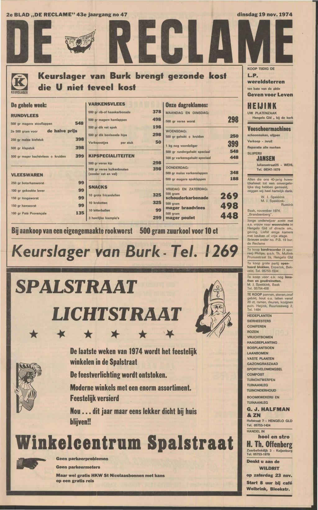 2e BLAD DE RECLAME 43e jaargang no 47 dinsdag 19 nov.