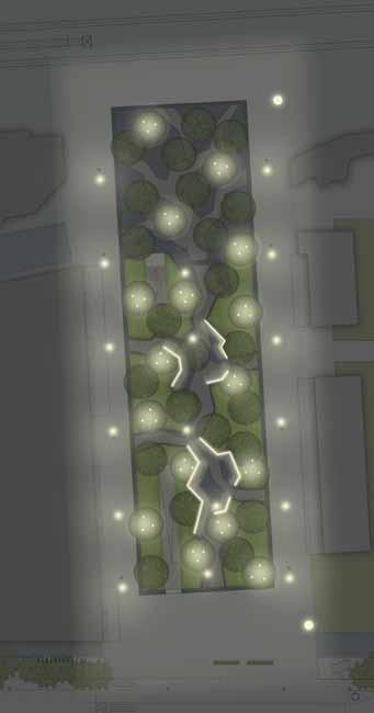 Verlichting De basis verlichting op het Mahlerplein bestaat uit 5m. hoge lichtstokken. Deze staan zowel aan de randen van het plein als in het groene verblijfsgebied.