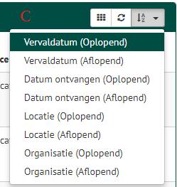 De overzichtsschermen Takenlijst en Archief Het scherm is opgebouwd met: aan de linkerkant (A) de filters; de beschikbare taken (B); helemaal rechtsboven in de takenlijst (C) de weergaveopties Bij