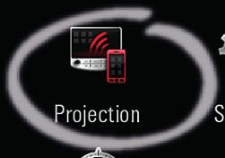 Het pictogram Projectie op het startscherm verandert afhankelijk van de telefoon in Android Auto of Apple CarPlay.