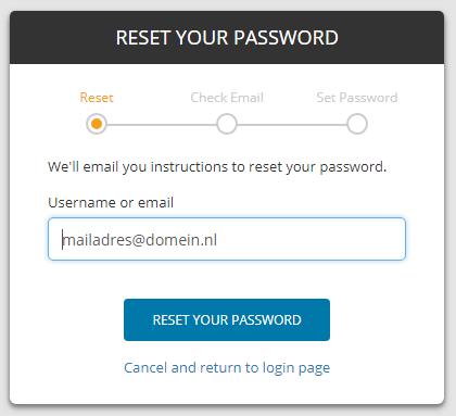 Vervolgens dient u het mailadres in te voeren waarmee u inlogt en klik op Reset your password.