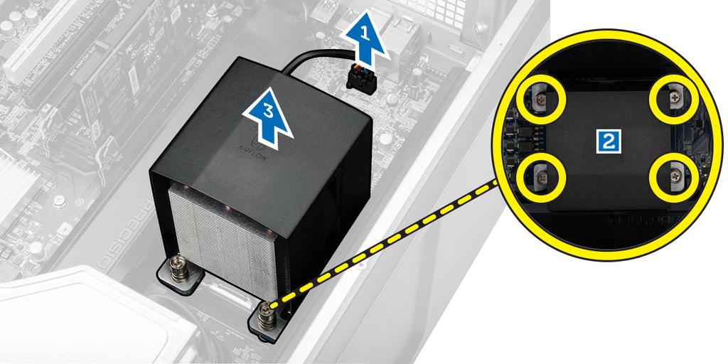 De warmteafleider verwijderen 1 Volg de procedures in Voordat u in de computer gaat werken.