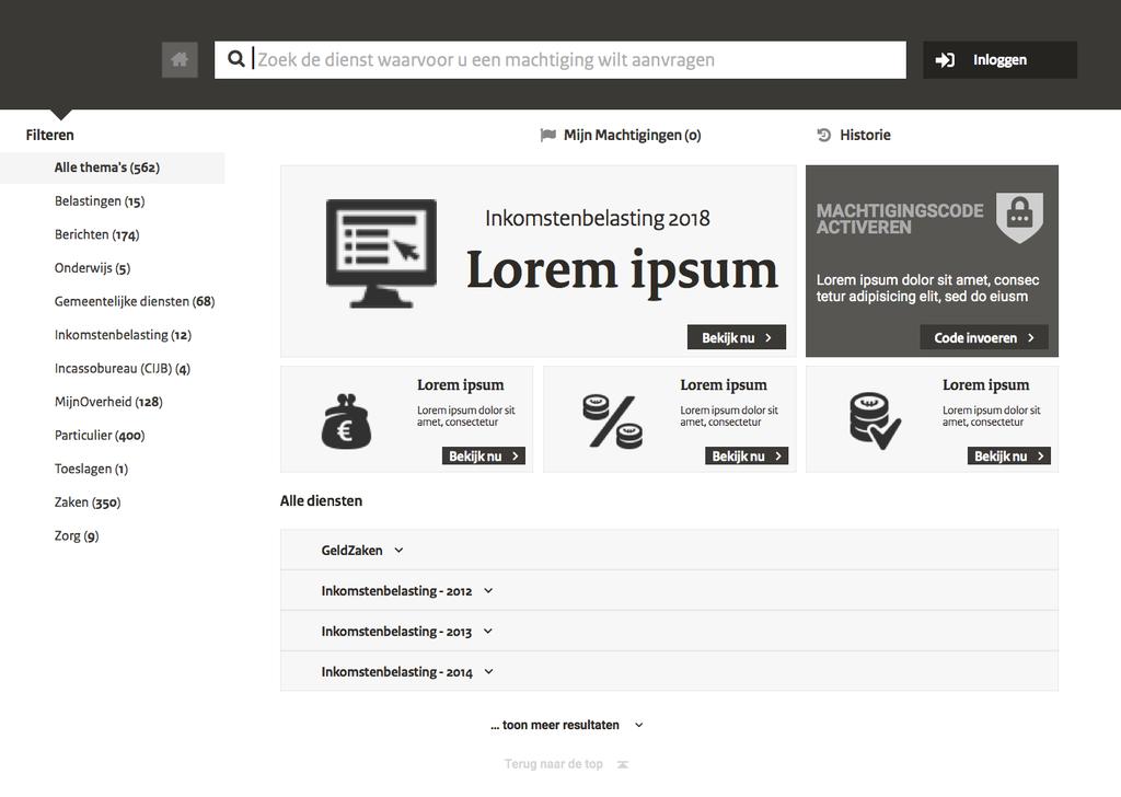 Figuur 3: impressie landingspagina publieke machtigingsvoorziening 3.5.2. Plaatjes helpen bij het vinden. Commerciële websites bevatten veel plaatjes om gebruikers naar de juiste producten te leiden.