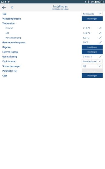 Instellingen Bij aansluiting van een modulerende verwarming verschijnt ¾Op Instellingen drukken Venster wordt geopend LLDe functies in dit submenu moeten door een elektromonteur worden ingesteld.