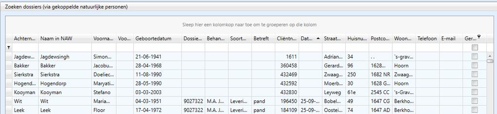 Projectadministratie U kunt filteren op een NP, dossier enz.