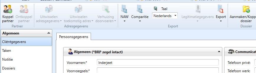 Zodra een cliëntkaart via de BRP is aangemaakt of gecontroleerd en bijgewerkt is via de BRP dan zal er naast [Algemeen] op de