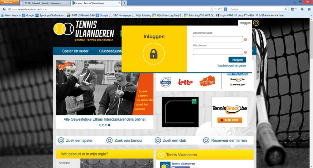 Handleiding voor het reserveren van een terrein. Thuisgebruik 1. Open de browser (explorer, google, firefox ) en ga naar www.tennisvlaanderen.be. 2.