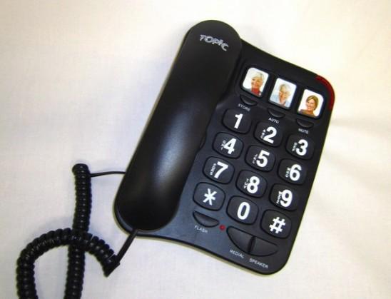 Telefoons 020001796 Topic Big Button, telefoon met grote toetsen (2,5 cm x 2,0 cm), witte cijfers op zwarte achtergrond, 13 geheugens waarvan 3 geheugentoetsen onder vorm van grote