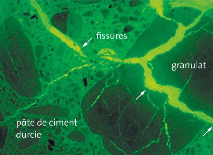 gevormd. De gel kan grote hoeveelheden water absorberen en de bijgaande expansie creëert een interne druk in het betonelement.