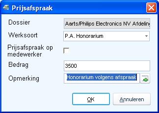vervangen door het totaalbedrag dat is ingevuld via het scherm Prijsafspraak. Alle werkelijk geschreven tijd/kosten worden op dat moment beschouwd als gedeclareerd.