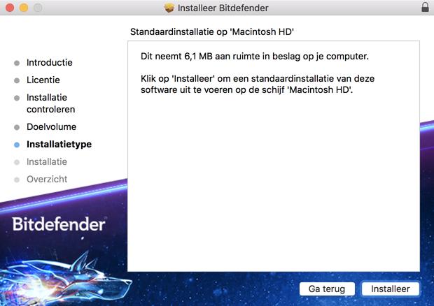 door: deze bevat de algemene voorwaarden voor uw gebruik van Bitdefender Antivirus for Mac. Vanuit dit venster kunt u ook de taal waarin u het product wilt installeren, selecteren.