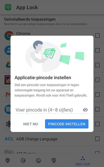 6. Gebruik de optie Snapshot om indringers te betrappen die proberen toegang te krijgen tot uw persoonlijke gegevens. 7. Selecteer welke toepassingen u wilt beschermen.