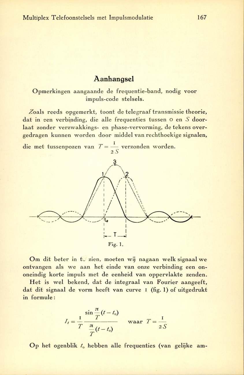 Multiplex Telefoonstelsels met Impulsmodulatie 167 Aanhangsel O pm erkingen aan gaan d e de freq u en tie-b an d, nodig vo o r im puls-code ste lsels.