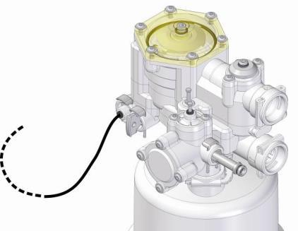 3.8 Brine valve / Vlotter verbinden Steek de zwarte pekelslang door het gaatje bovenaan de zoutbak en verbind dit met de