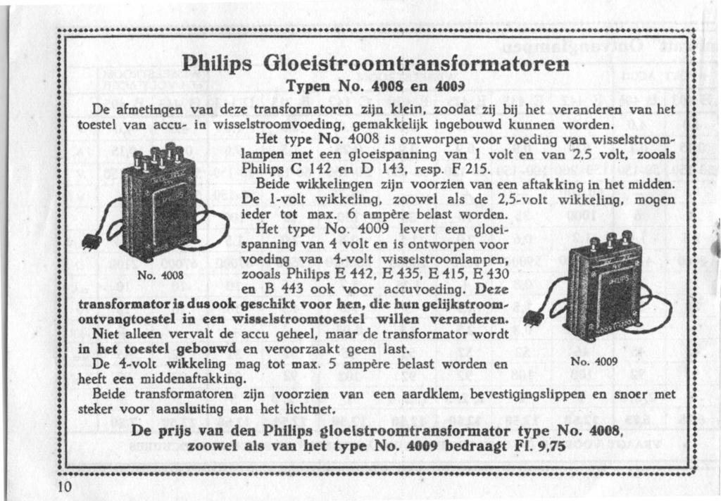 10 Phlps Gloeístroomtransformatoren Typen No.