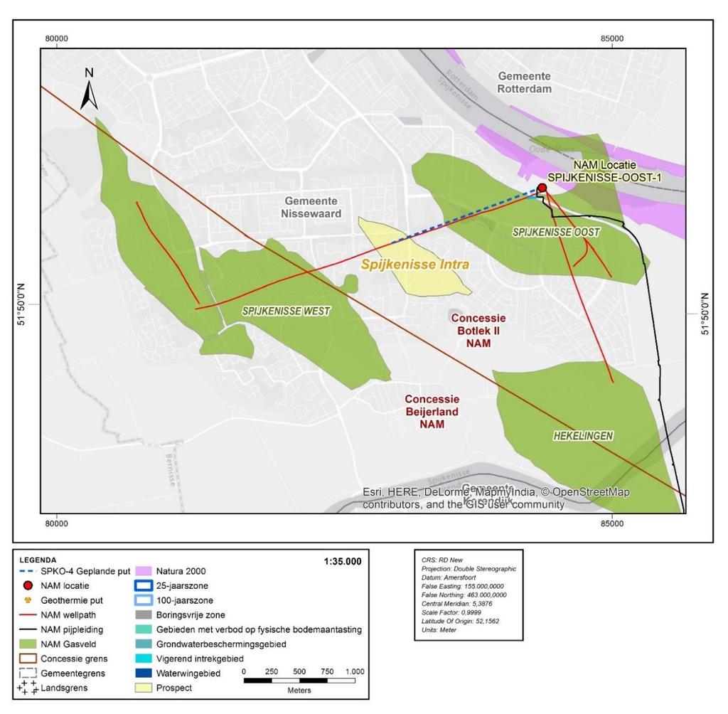 . Figuur 9-1: Plangebied Winningsplan Spijkenisse-Intra met de Natura 2000-gebieden (paars). De rode stip geeft de ligging van de mijnbouwlocatie Spijkenisse-Oost-1 weer.
