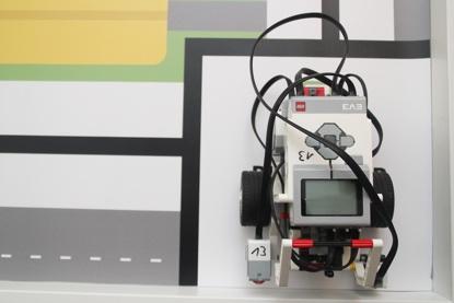 ) De projectie van de robot is volledig binnen het start/finish