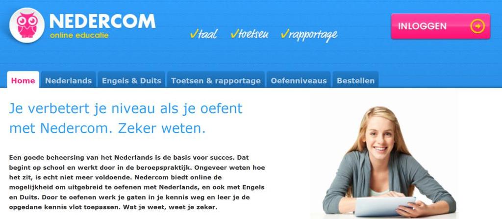 1. Inloggen Ga naar de homepage van Nedercom www.nedercom.nl om een Nedercomprogramma te starten, klik op INLOGGEN rechtsboven.