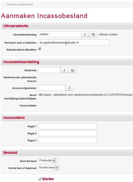 7.15.5 Aanmaken incassobestand Snelstart: vaidsk Op basis van de gefiatteerde openstaande posten wordt een diskettebestand opgebouwd met incasseringsopdrachten.