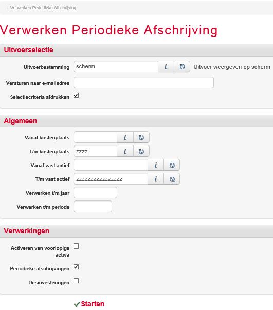 8.1.5 Verwerken Periodieke Afschrijving Snelstart: vvapaf Met behulp van deze functie is het mogelijk om voor een selectie van voorlopige vaste activa te activeren in het grootboek.